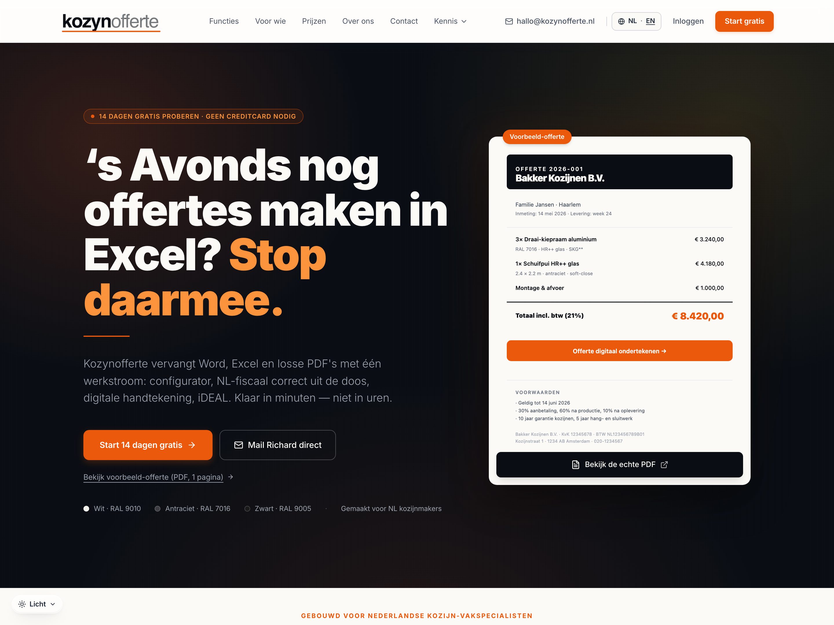 Kozynofferte — website door MAAS·studio